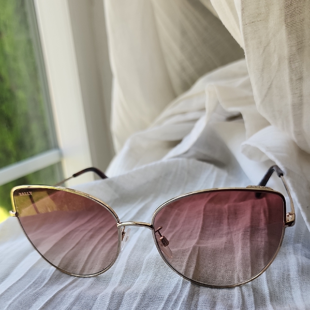 Bally Gold Frame Sunglasses with Pink Lenses
